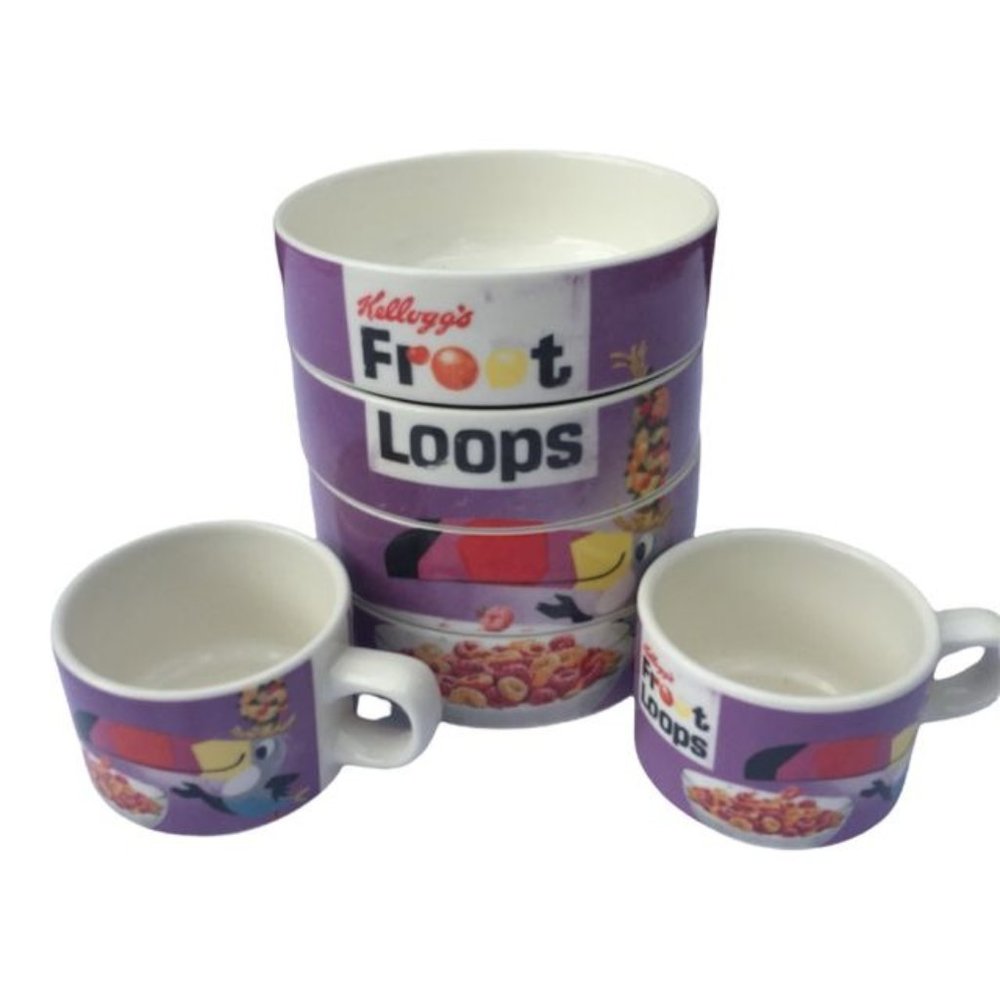 Kelloggs 2008 Fruit Loops Toucan Sam 4 Stackable Cereal Bowls 2 Cups            
